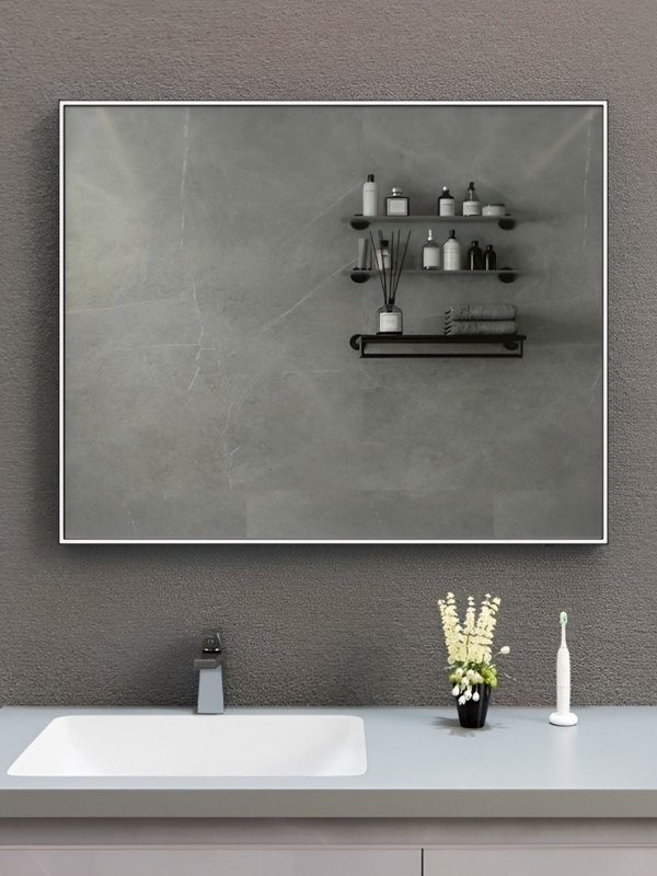 Зеркало в ванную с подсветкой Esbano ES-3803KDB 100x80 см для ванной профиль черный матовый прямоугольное, с инфракрасным выключателем, со встроенной LED подсветкой с регулировкой яркости, холодный свет, подогрев полотна