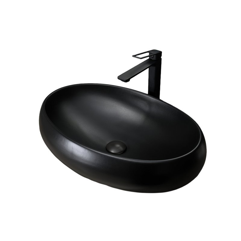 Накладная раковина GID Lago Bm9030a 60 матовая черная, овальная, фаянс