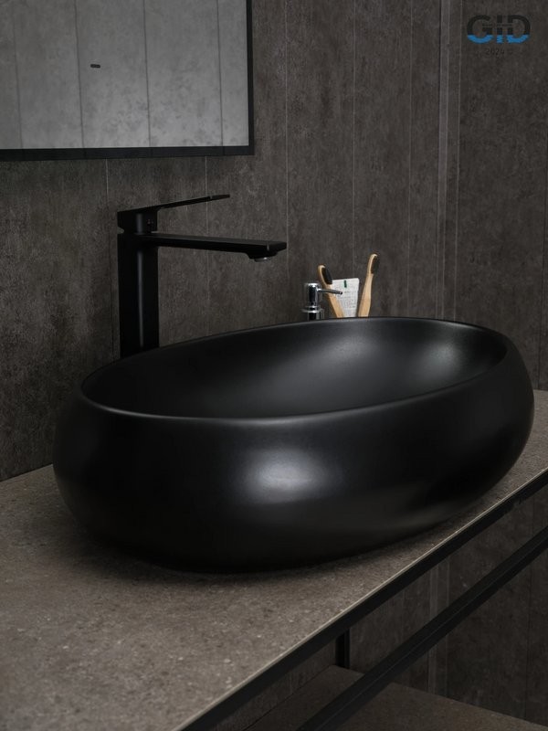 Накладная раковина GID Lago Bm9030a 60 матовая черная, овальная, фаянс