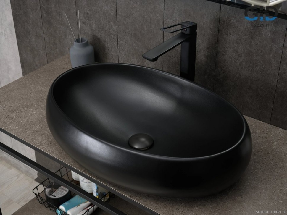 Накладная раковина GID Lago Bm9030a 60 матовая черная, овальная, фаянс
