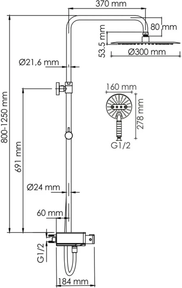 Душевая стойка Wasserkraft Aller A113.116.059.CH Thermo с термостатом, хром