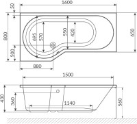 Акриловая ванна Excellent Be Spot WAEX.BSP16.SOFT P 160x80 см, угловая, правая, встраиваемая, с гидромассажем, белая, асимметричная, с каркасом, со сливом-переливом
