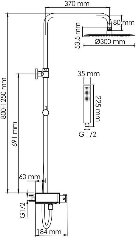 Душевая стойка Wasserkraft Abens 2000 A114.160.218.CB Thermo с термостатом, черная