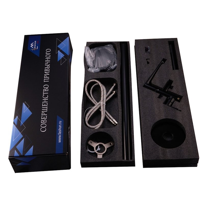 Напольный смеситель для ванны с душем Fashun A3085-7 С ВНУТРЕННЕЙ ЧАСТЬЮ, черный