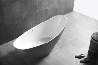 Акриловая ванна Abber AB9233G 185x80 см, отдельностоящая, серая, овальная, с каркасом, со сливом-переливом