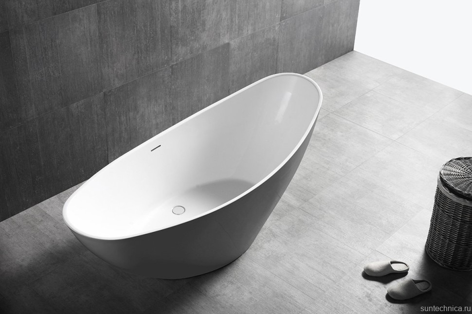 Акриловая ванна Abber AB9233G 185x80 см, отдельностоящая, серая, овальная, с каркасом, со сливом-переливом