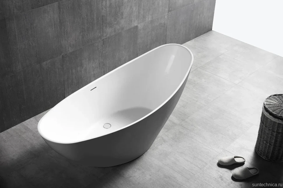 Акриловая ванна Abber AB9233G 185x80 см, отдельностоящая, серая, овальная, с каркасом, со сливом-переливом