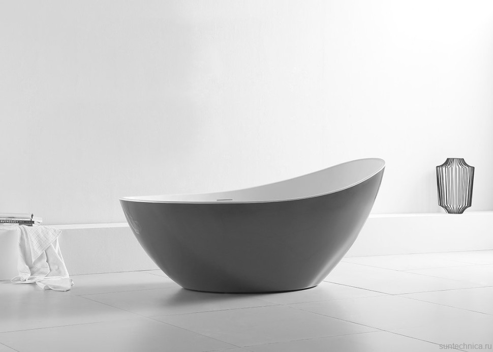 Акриловая ванна Abber AB9233G 185x80 см, отдельностоящая, серая, овальная, с каркасом, со сливом-переливом
