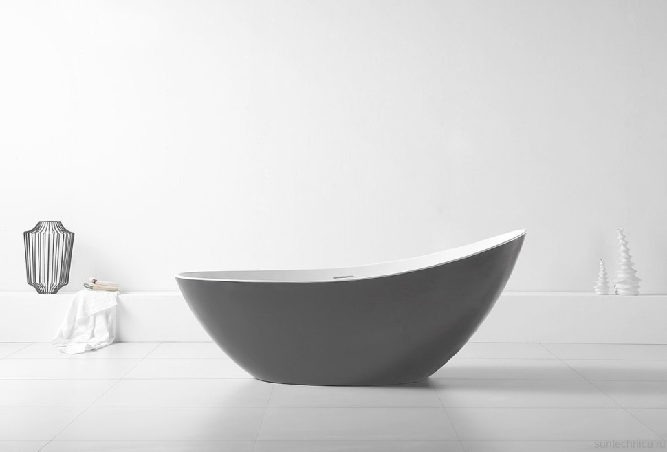Акриловая ванна Abber AB9233G 185x80 см, отдельностоящая, серая, овальная, с каркасом, со сливом-переливом