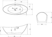Акриловая ванна Abber AB9233G 185x80 см, отдельностоящая, серая, овальная, с каркасом, со сливом-переливом