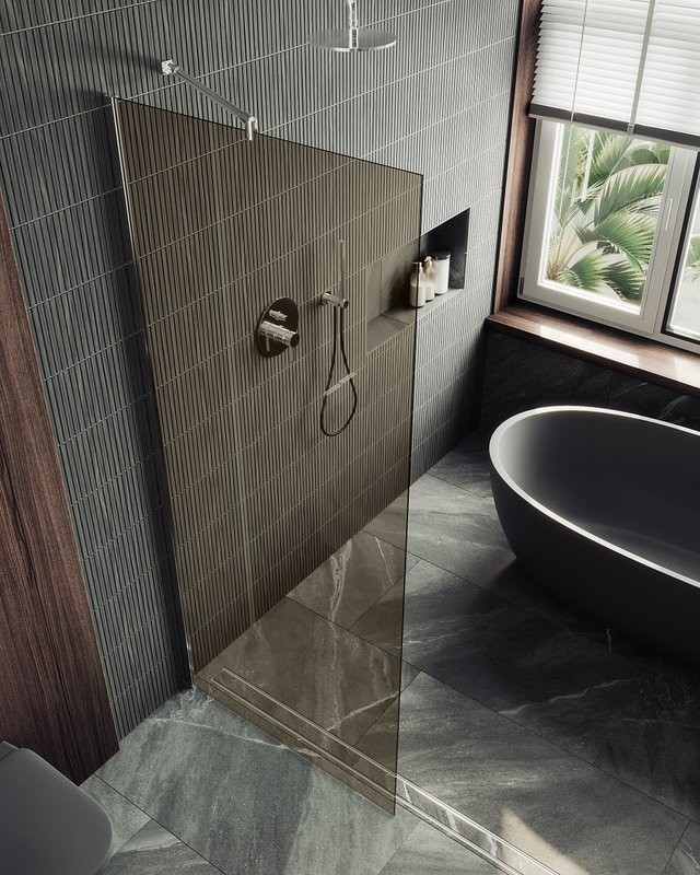 Душевая перегородка Maybahglass MGD-696-5ш 79 см, профиль хром матовый, стекло бронза