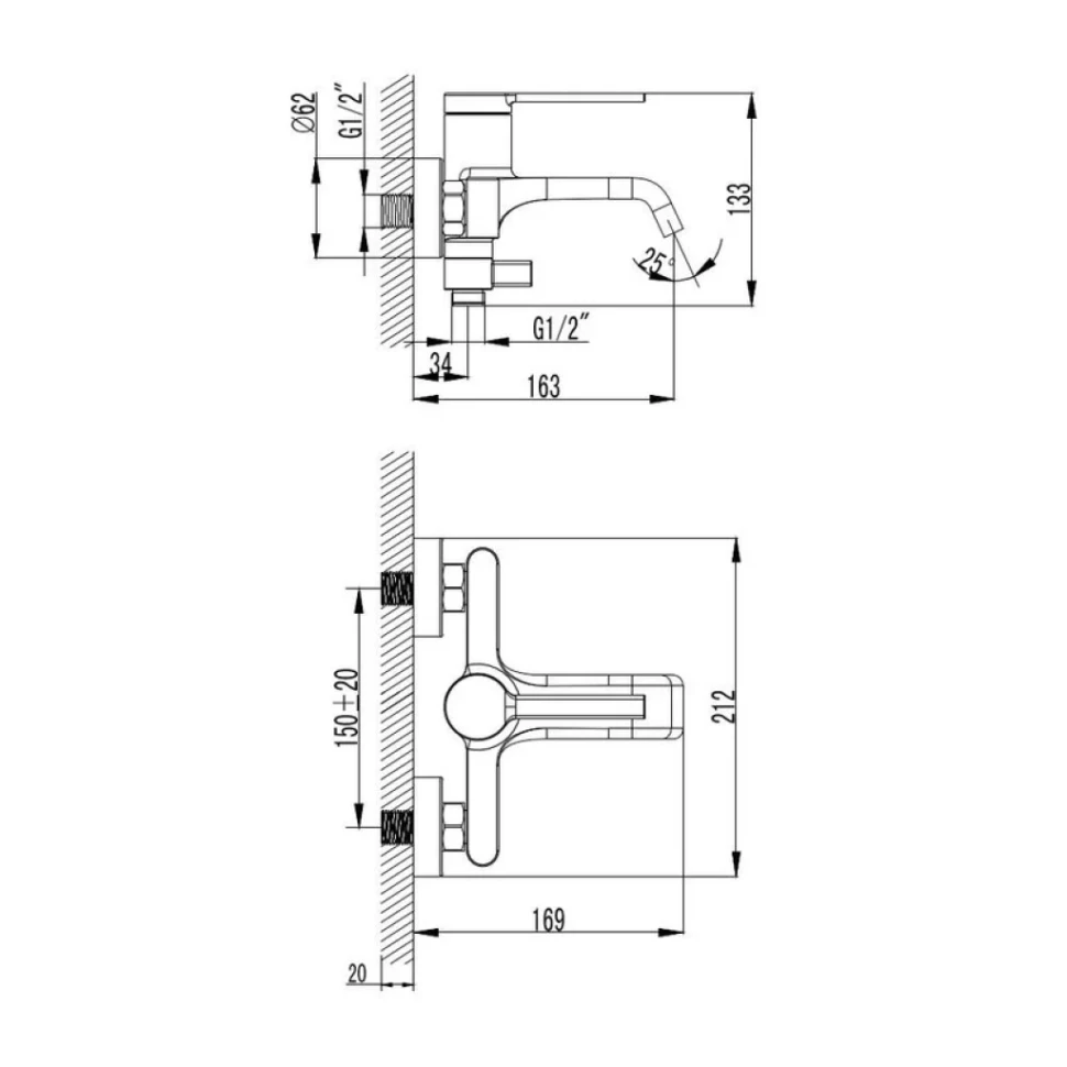 Смеситель для ванны с душевым гарнитуром, Хром, AQUAme Asti AQM6412CR