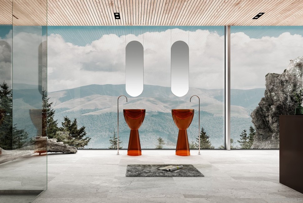 Раковина напольная Abber Kristall AT2703Opal 45 коричневая, круглая