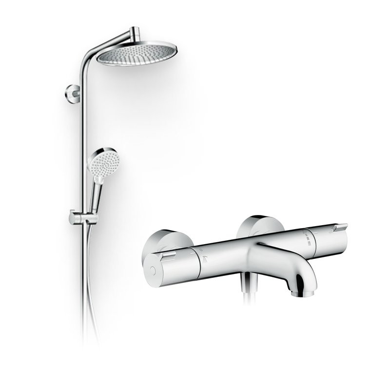 Душевой комплект Термостат Hansgrohe Ecostat 1001 CL ВМ 13201000 для ванны с душем + Стойка Crometta S 240 1jet Showerpipe Rеno 27270000 EcoSmart