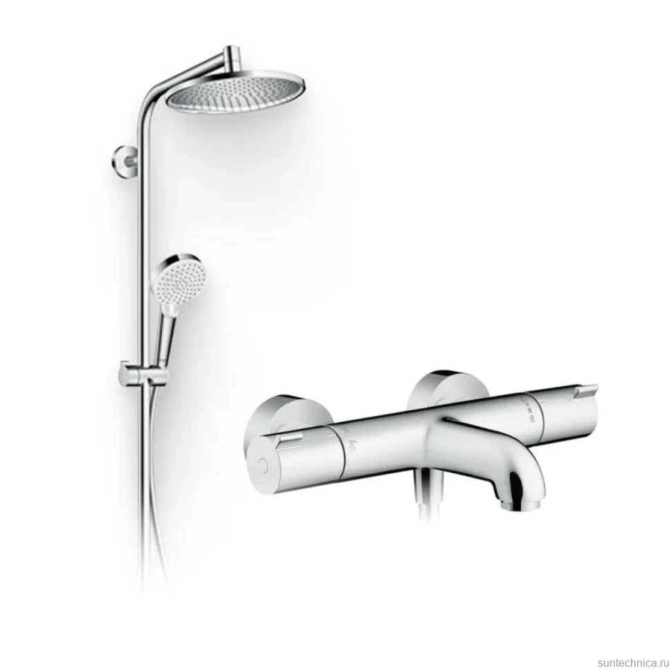 Душевой комплект Термостат Hansgrohe Ecostat 1001 CL ВМ 13201000 для ванны с душем + Стойка Crometta S 240 1jet Showerpipe Rеno 27270000 EcoSmart