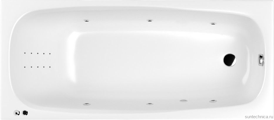 Акриловая ванна WHITECROSS Layla Line Nano 170x75 см, встраиваемая, с гидромассажем, белый глянец, с каркасом, со сливом-переливом