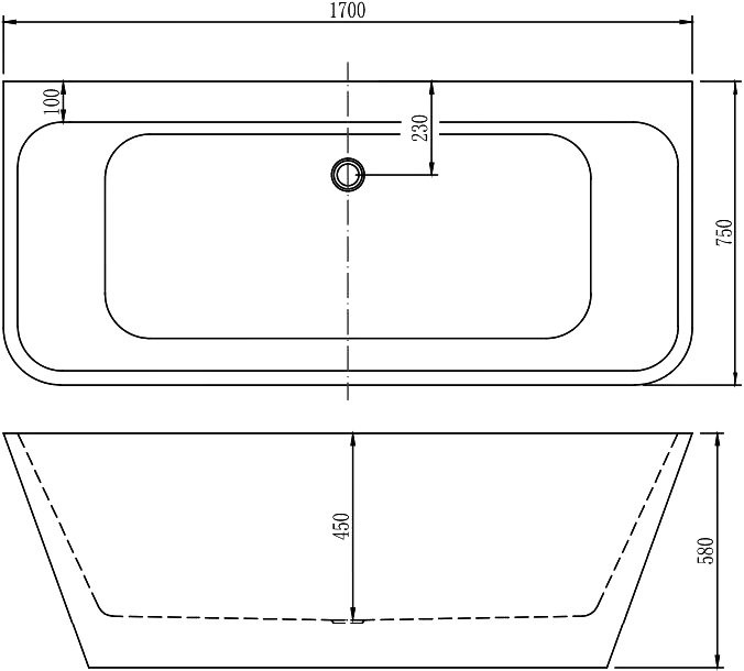 Акриловая ванна Aquanet Perfect 260050 170x75 см, отдельностоящая, белая, на ножках, со сливом-переливом