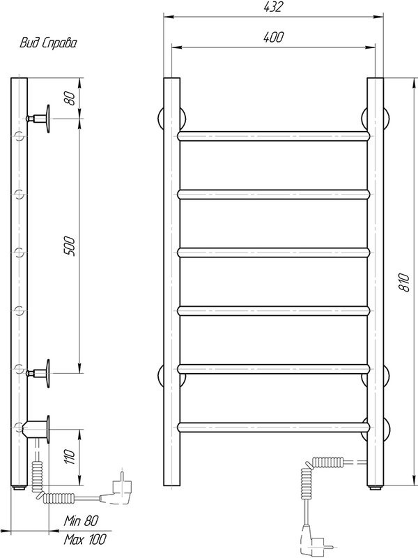 Полотенцесушитель электрический Domoterm Классик DMT 109-6 40x81, R