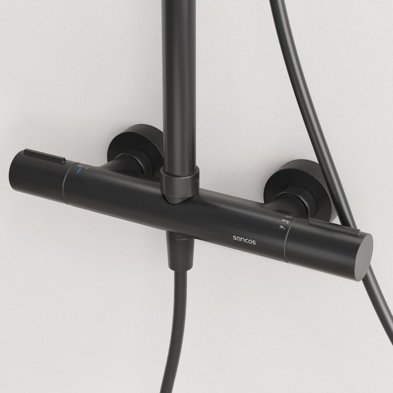 Душевая стойка Sancos Etna SC9007MB с термостатом, черная матовая