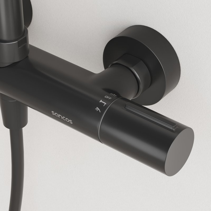 Душевая стойка Sancos Etna SC9007MB с термостатом, черная матовая