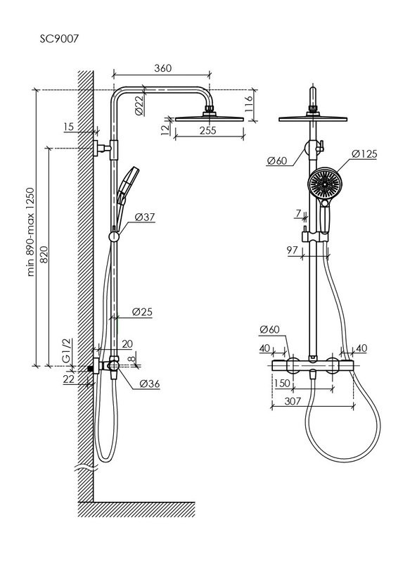 Душевая стойка Sancos Etna SC9007MB с термостатом, черная матовая