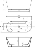 Акриловая ванна Vincea VBT-421-1700MW 170x80 см, пристенная, белая матовая, овальная, с каркасом, со сливом-переливом