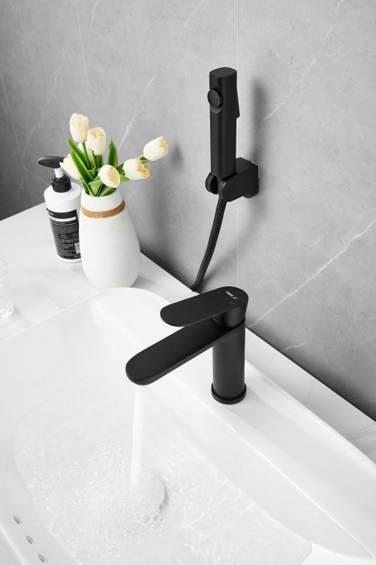 Комплект для раковины BELZ B713 B12713-7 с гигиеническим душем, матовый черный