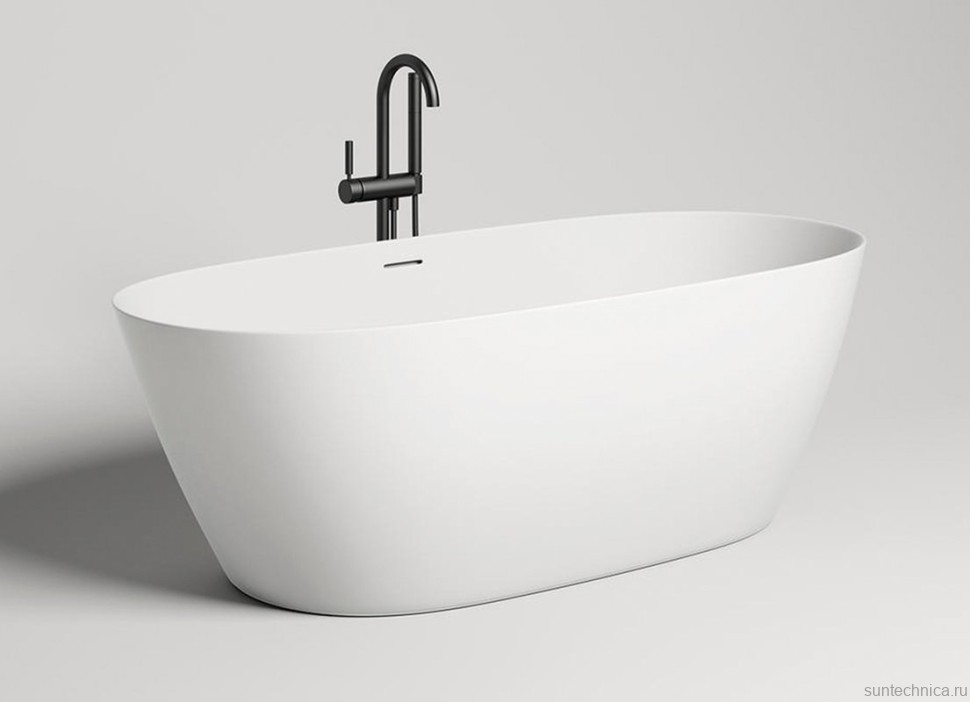 Ванна из искусственного камня Salini Alda Nuova S-Sense 180x90 см, отдельностоящая, белая, овальная, со сливом-переливом, с донным клапаном, фурнитура белая