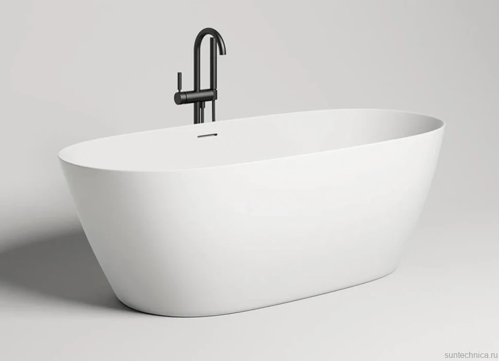 Ванна из искусственного камня Salini Alda Nuova S-Sense 180x90 см, отдельностоящая, белая, овальная, со сливом-переливом, с донным клапаном, фурнитура белая