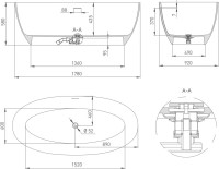 Ванна из искусственного камня Salini Alda Nuova S-Sense 180x90 см, отдельностоящая, белая, овальная, со сливом-переливом, с донным клапаном, фурнитура белая