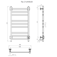 Полотенцесушитель электрический Тругор Пэк 21 кв 80x55 см, подключение справа, слева, матовый хром, лесенка