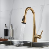 Смеситель для кухни с выдвижным изливом Shevanik S363G, золотой сатин Смеситель для кухни с выдвижным изливом Shevanik S363G, золотой сатин
