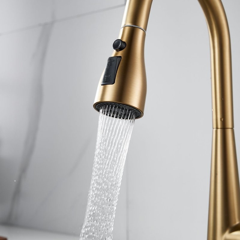 Смеситель для кухни с выдвижным изливом Shevanik S363G, золотой сатин