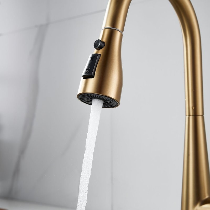 Смеситель для кухни с выдвижным изливом Shevanik S363G, золотой сатин