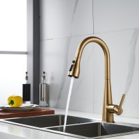 Смеситель для кухни с выдвижным изливом Shevanik S363G, золотой сатин Смеситель для кухни с выдвижным изливом Shevanik S363G, золотой сатин