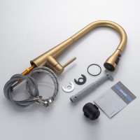 Смеситель для кухни с выдвижным изливом Shevanik S363G, золотой сатин Смеситель для кухни с выдвижным изливом Shevanik S363G, золотой сатин