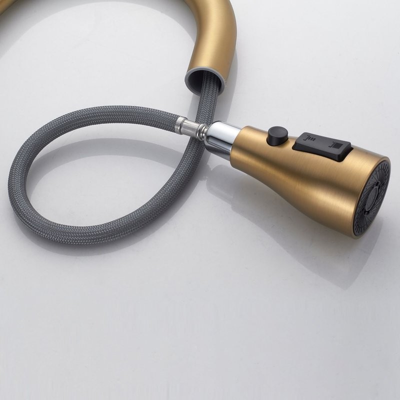 Смеситель для кухни с выдвижным изливом Shevanik S363G, золотой сатин