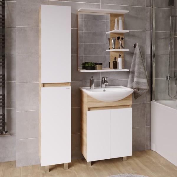 Мебель для ванной комнаты Grossman Поло 55 дуб сонома светлый, белый глянцевый