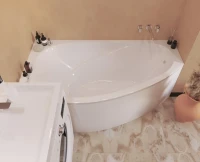 Ванна из искусственного камня Marmo Bagno Турин L 170x95 см, угловая, левая, пристенная, белая, асимметричная, на ножках, со сливом-переливом