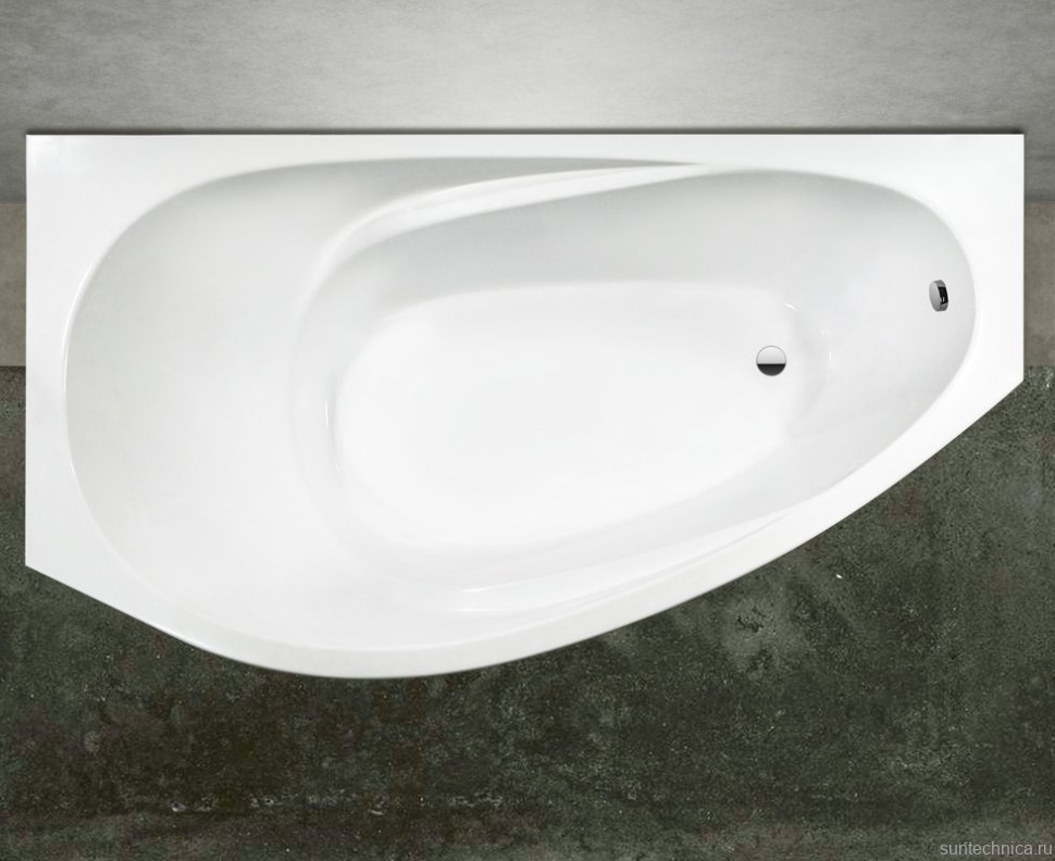 Ванна из искусственного камня Marmo Bagno Турин L 170x95 см, угловая, левая, пристенная, белая, асимметричная, на ножках, со сливом-переливом