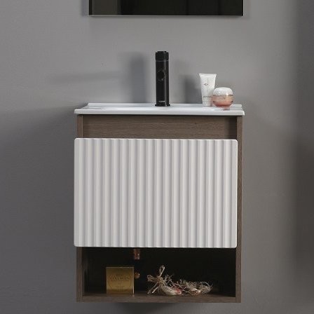 Тумба с раковиной Belux Долли НП 60-01 подвесная, дуб Денвер, глянцевый белый