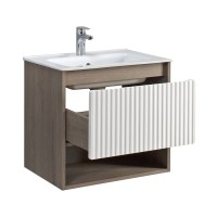 Тумба с раковиной Belux Долли НП 60-01 подвесная, дуб Денвер, глянцевый белый