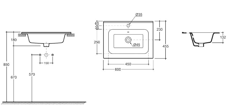 Тумба с раковиной Belux Долли НП 60-01 подвесная, дуб Денвер, глянцевый белый