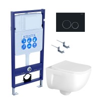 Комплект Унитаз подвесной AQUATEK Дива AQ2012-00 безободковый, с микролифтом + Инсталляция Standard INS-0000012 + Комплект креплений KKI-0000002 + Кнопка KDI-0000020 матовый черный