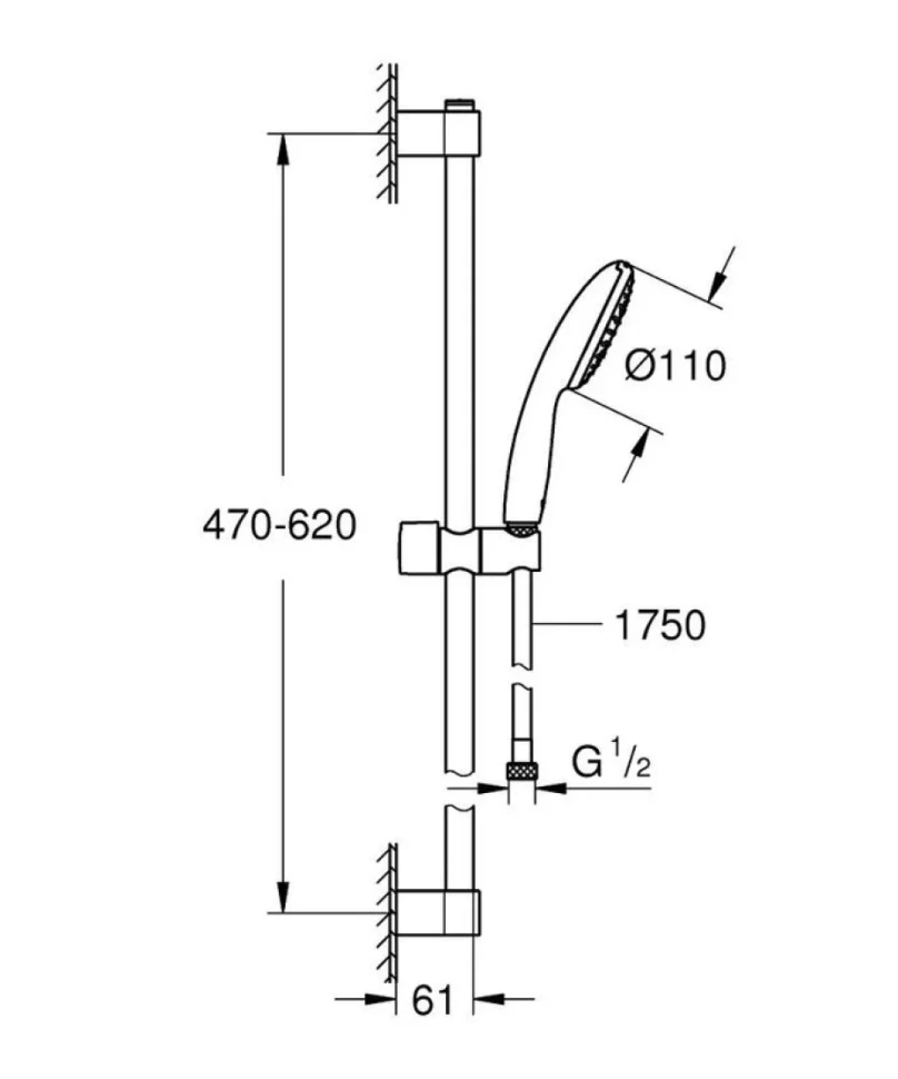 Душевой гарнитур GROHE Tempesta 110 1jet со штангой 60 см, хром (27853003)