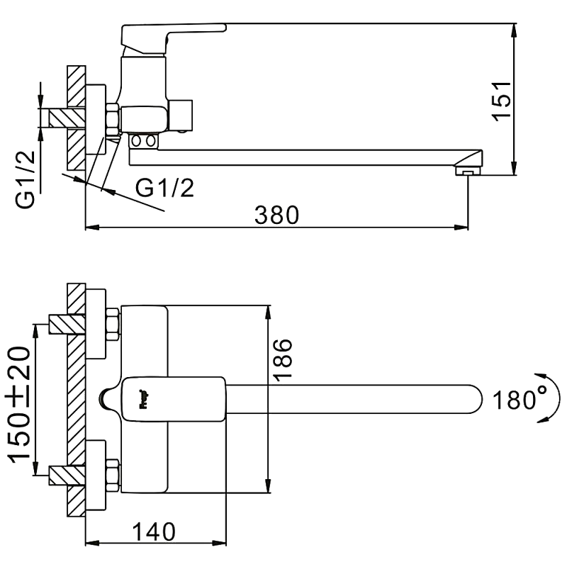Смеситель с длинным изливом для ванны Frap H60 F2260 хром