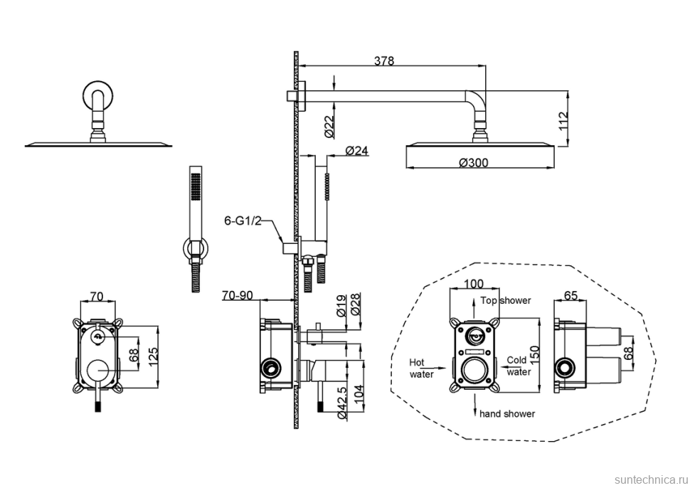 Душевой комплект Boheme Uno 464-BRB С ВНУТРЕННЕЙ ЧАСТЬЮ, brushed bronze