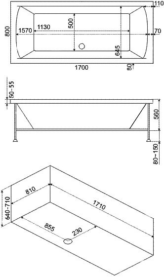 Акриловая ванна Bas Индика 170x80 см, пристенная, белая + ремкомплект Good Door