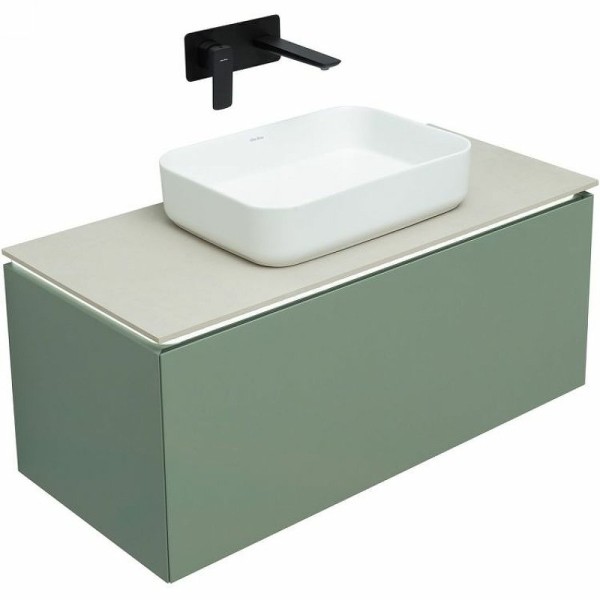 Тумба с раковиной Allen Brau Infinity 100 1+1, подвесная, олива матовый, столешница бежевая