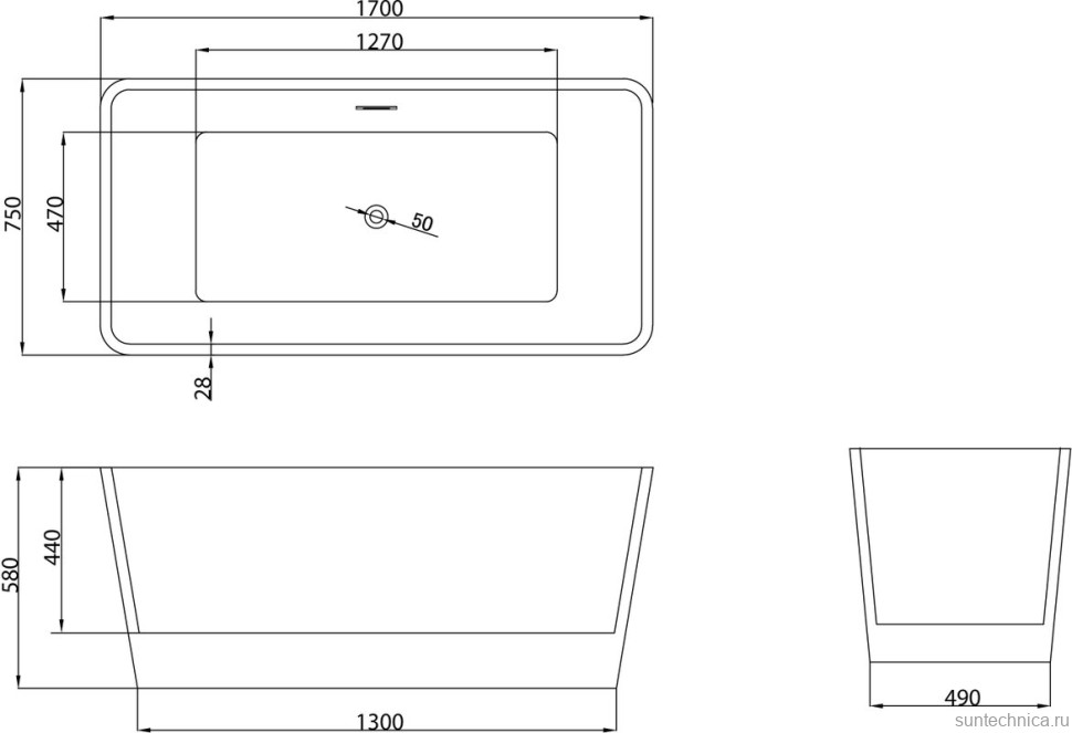 Акриловая ванна Grossman Cristal GR-2022 170x75 см, отдельностоящая, белая, со сливом-переливом, с донным клапаном